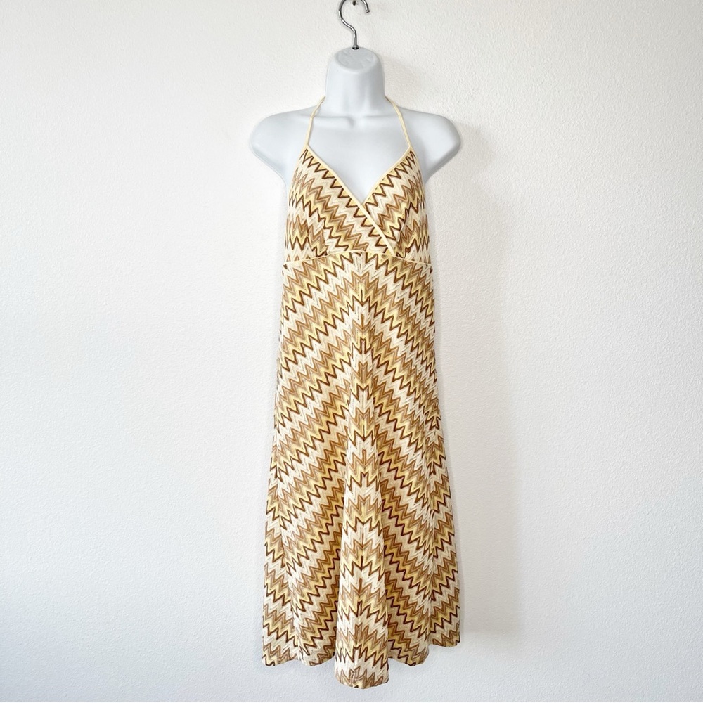 Ann Taylor LOFT Y2K Boho Chevron Halter Neck Dress Retro Size 8 Chic Fairy